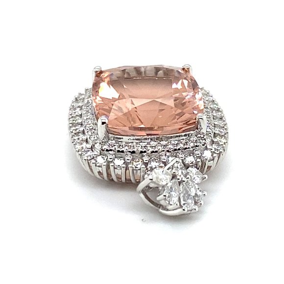 Morganite 13.30ct Natural Diamonds Solid 18K White Gold Pendant - Picture 7 of 7